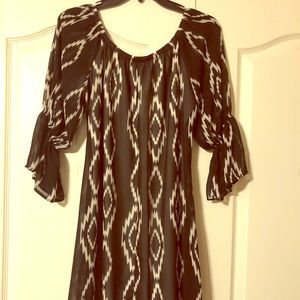 Black and white short dress.